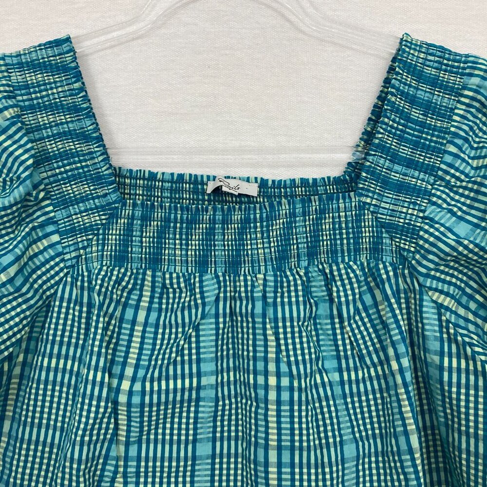 Rails Blue Green Augusta Mini Check Square Neck T… - image 5